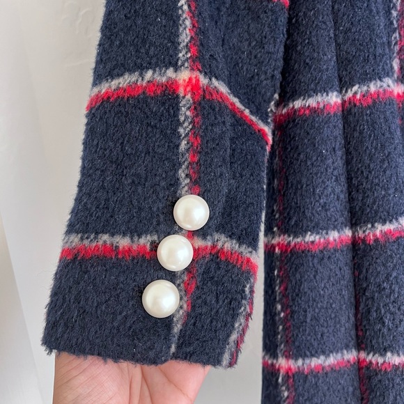 BCBGeneration Navy Plaid Velvet Trim Warm Winter Coat size Small - Picture 4 of 12